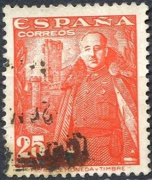 ESPAÑA 1948 1024 Sello General Franco y Castillo de la Mota 25c Usado Espana Spain Espagne Spagna Spanje Spanien 